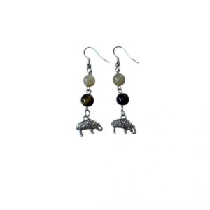 Boucles d’oreilles Œil de tigre/ quartz rutile éléphant