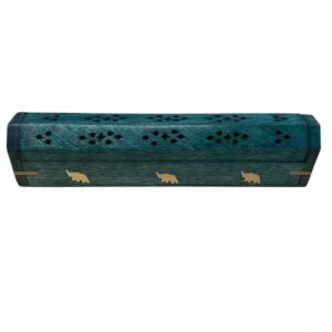 Porte Encens Bois Coffret Vert Eléphants