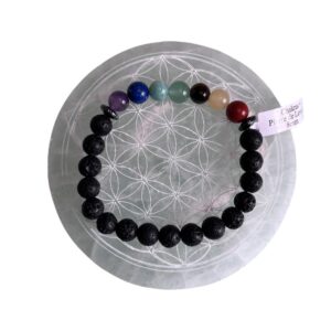 Bracelet boule 08mm 7 chakras  pierre de lave A - TAILLE 1