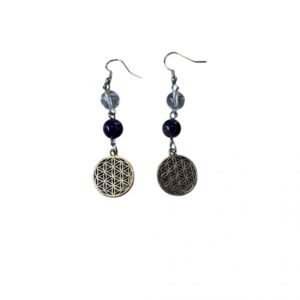 Boucles d oreilles Cristal de Roche / Améthyste fleur de vie