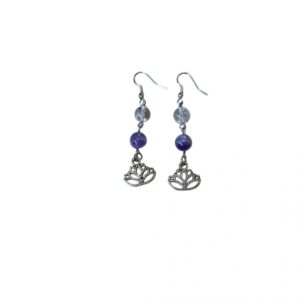 Boucles d oreilles Améthyste Chevron / Cristal de Roche lotus