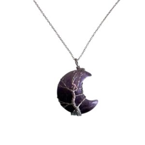 Collier Pendentif croissant de lune arbre de vie / Améthyste
